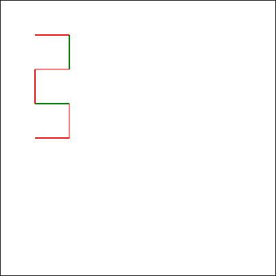 The same diagram, but with the 7 lines joined together into a zig-zagging snake weaving its way right, then down, then left, then down, and so on across the canvas.