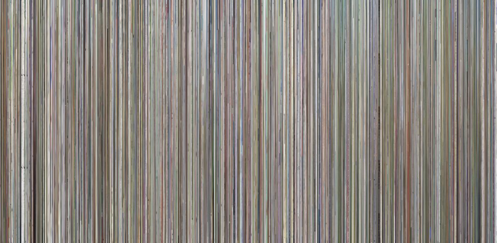 Wide diagram consisting of 2,062 vertical lines in a variety of different colours, each representing a different blog post.