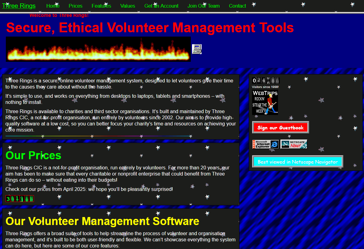 Full image of Geocities.live interpretation of threerings.org.uk. It's got some significant design similarities.