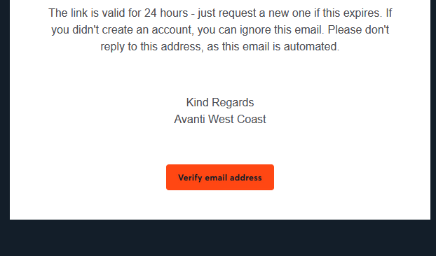 Tail end of a formatted email with a black-on-orange "Verify email address" button.