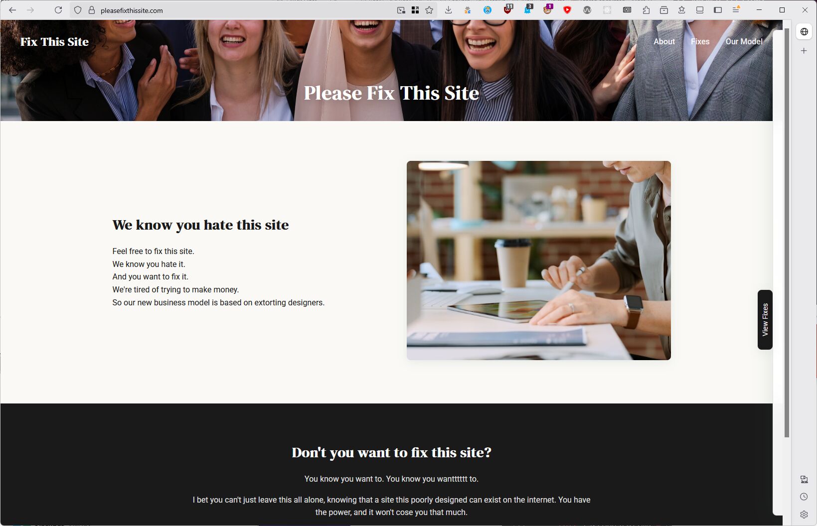 Full image of PleaseFixThisSite.com but with all of the problems fixed.