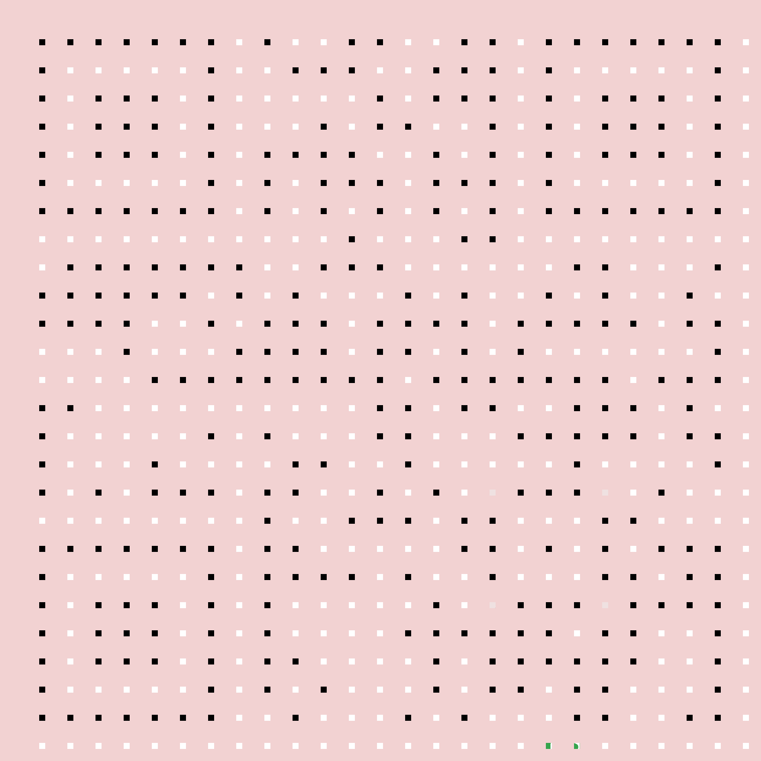 Full image of Extremely minimal version of the QR code above, with small spots of white or black in each grid square, with a pink mask surrounding.