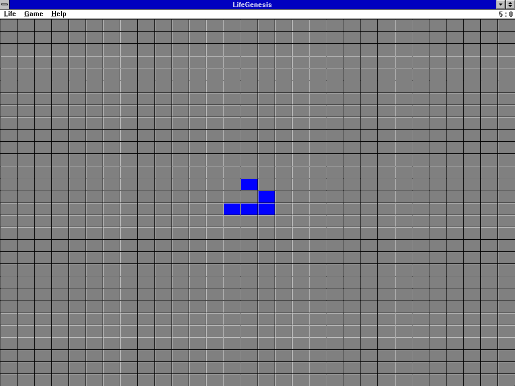 Full image of A 'glider', a highly-recognisable self-replicating pattern from Conway's Game of Life, sometimes used in hacker symbolism.