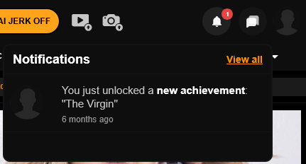 Screenshot showing a popover notification reading 'You just unlocked a new achievement: The Virgin'