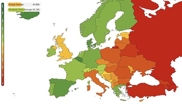 'Rainbow Map' of Europe. In general, the trend is that the further East you go, the weaker LGBT+ rights are, with Russia and Turkey being the worst, and the further West the better they get (with Belgium and Iceland excelling). There are a few exceptions, like Italy (less rights than you'd expect) and Greece (more rights than you'd expect), as well as standout Malta (topping the charts), but otherwise the trend is solid... except for the UK, which stands out as a weak performer in Western Europe, even compared to traditionally socially-conservative countries like Ireland and Switzerland.
