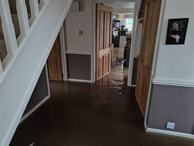 A flooded hallway.