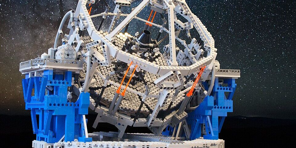A model of the E-ELT made of 5274 LEGOΒ© bricks! The total cost of the model, which has a scale of approximately 1:150, is about 600 Euros. | Picture by Frans Snik of a LEGO version of the European Extremely Large Telescope. Yes, LEGO is a European invention too.