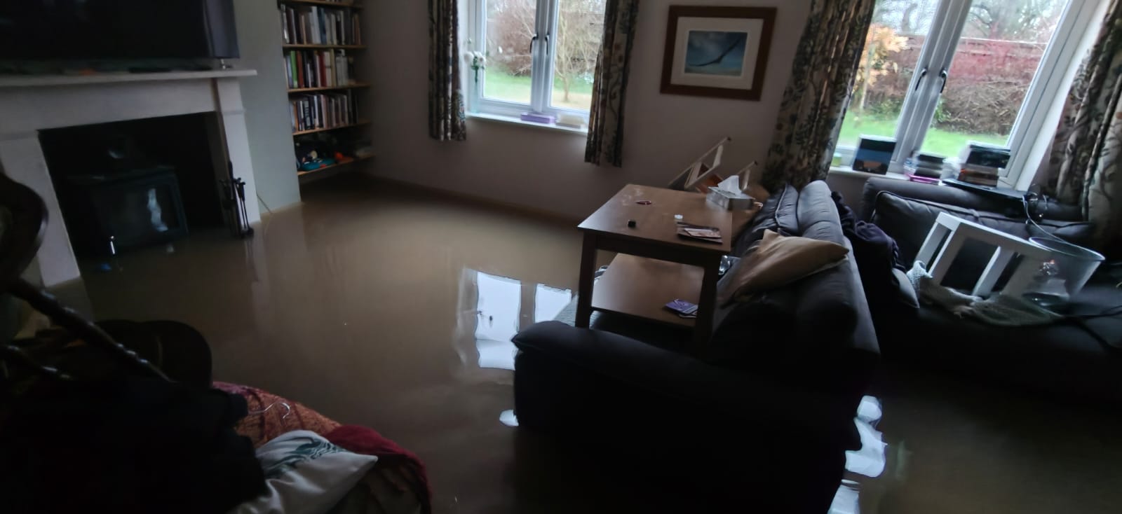 Full image of A flooded living room.
