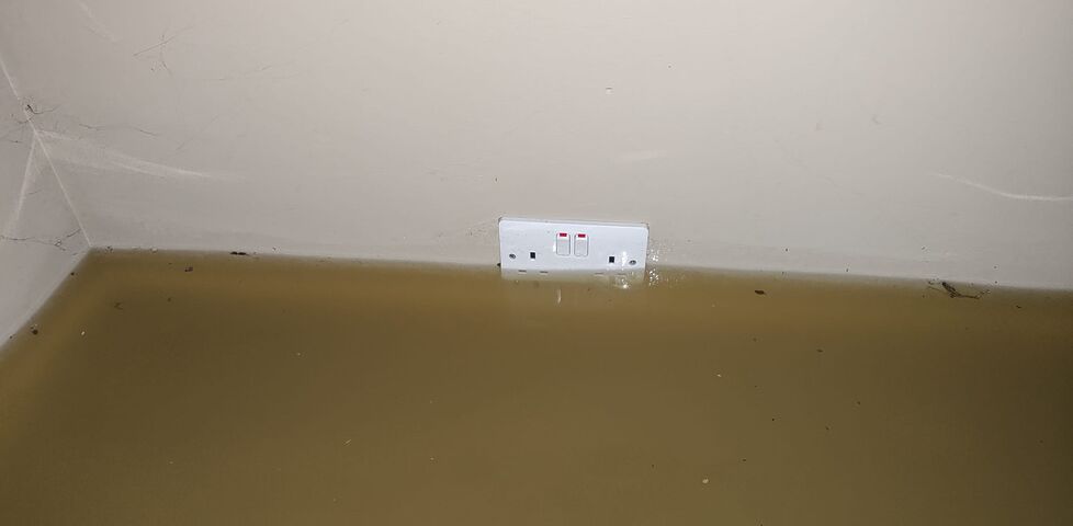 An electrical socket, partially underwater.