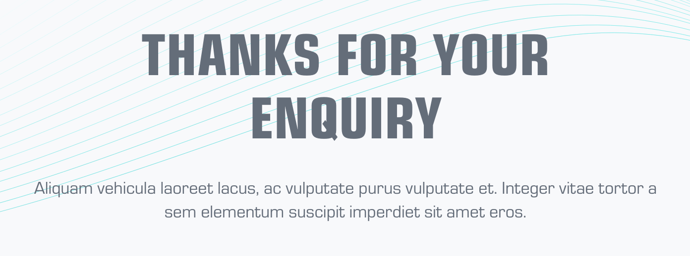Full image of Thanks For Your Enquiry title, followed by 'Aliquam vehicula laoreet lacus, ac vulputate purus vulputate...' etc.