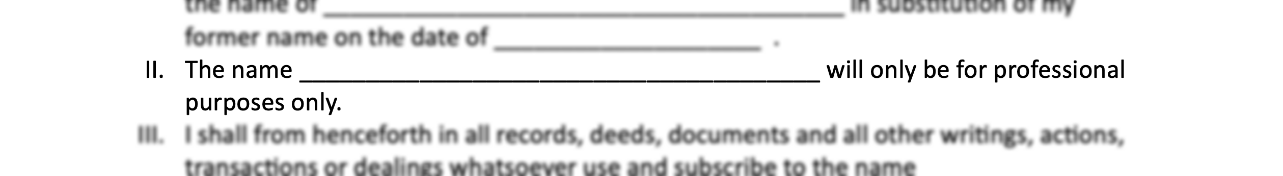 Full image of Fragment of a document reading: "II. The name _______ will only be for professional purposes only."