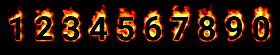 "Flaming" black-on-black digits 0-9.