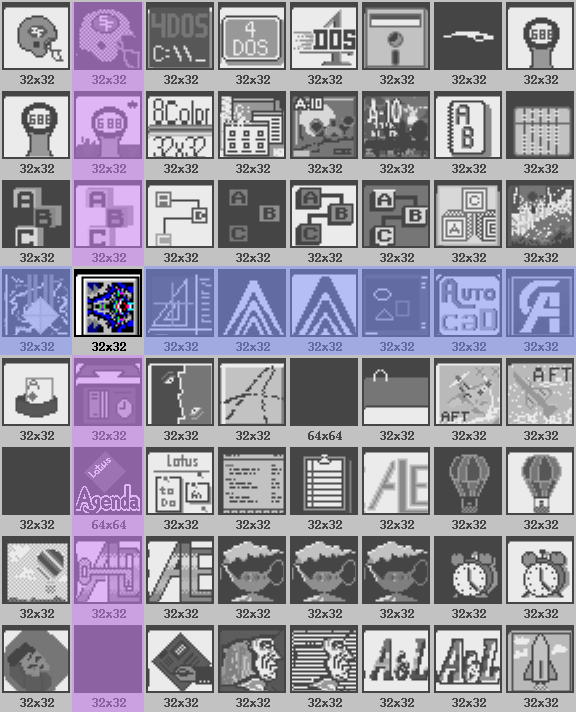 Gallery of 64 images with a particular row and column highlighted to show the boundaries of what's believed to be a particular 'hit target' within it.