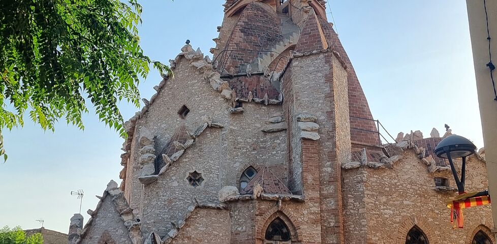 Brick church steeple.