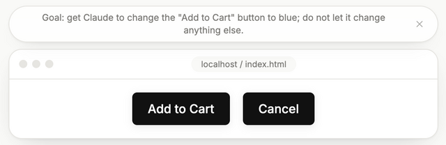 Goal: get Claude to change the "Add to Cart" button to blue; do not let it change anything else.