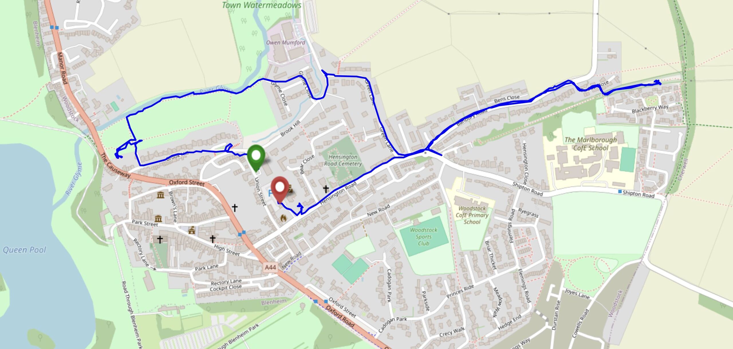 Full image of Map showing a walk around Woodstock.