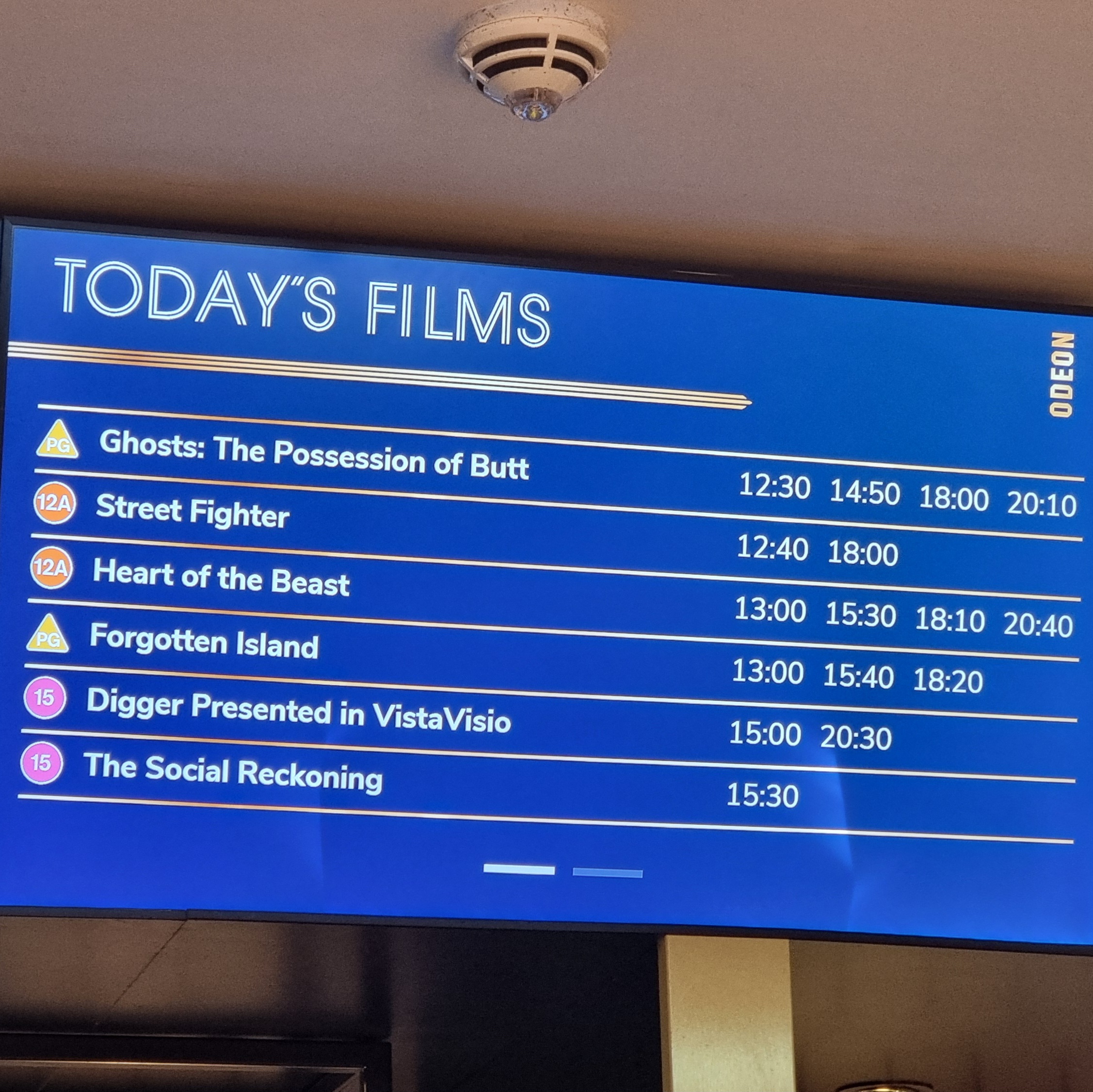Full image of Cinema films list starting with the truncated title 'Ghosts: The Possession of Butt'