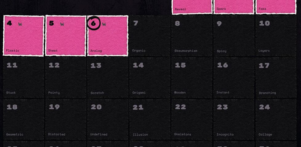Calendar for October 2026 with Weird Web October themes on each day and a cat icon on every day so-far in the month.