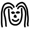 Black-on-white line drawing of a basic head shape with eyes, nose, and smiling mouth, with long hair down each side.