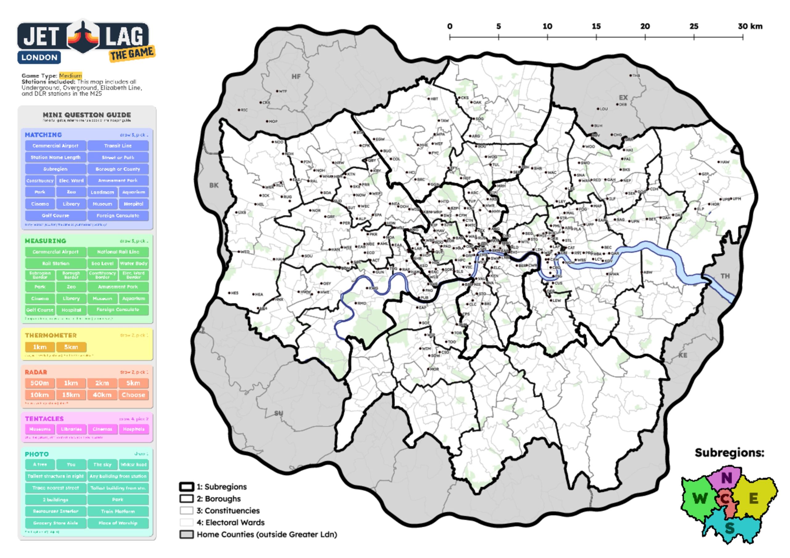 Full image of Map showing zone 1-9 transit stations within the M25, alongside a summary of Jet Lag seeker question categories.